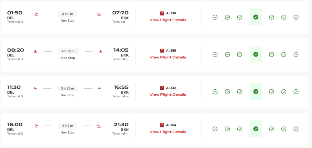 a screenshot of a flight schedule